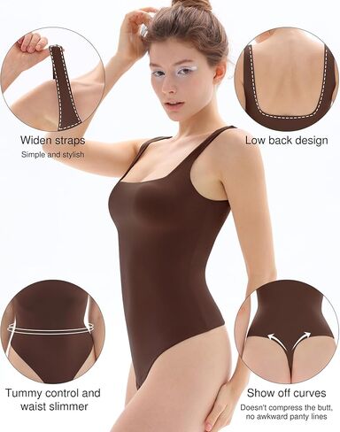 Popilush Double Lined Square Neck Body suits Backless Bodysuit Tank Tops Comfortable Bodysuits Tops in Kuwait