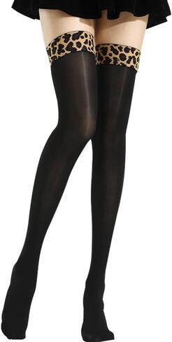 Leopard print thigh high socks Women's Sheer Thigh High Pantyhose Nylons Stockings Anti-slip Silicone Band in Saudi Arabia
