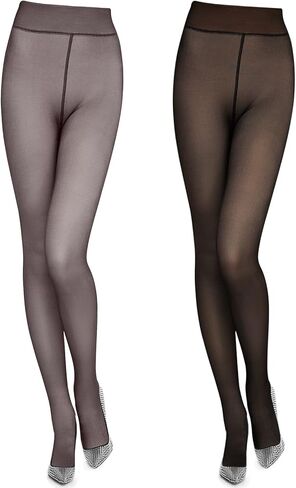 Geyoga 2 Pairs Fleece Lined Tights Women Leggings Fake Translucent Leggings Translucent Winter Sheer Tights Warm Pantyhose(3XL,Black, Grey) in Saudi Arabia