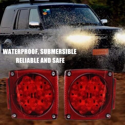 2PCS DC12 ضوء مقطورة مربع غاطس، IP68 مقاوم للماء، أضواء خلفية للمقطورة مناسبة للمقطورات أقل من 80 بوصة قارب مقطورة / تخييم / RV / تخييم / UTV / شاحنة in Kuwait