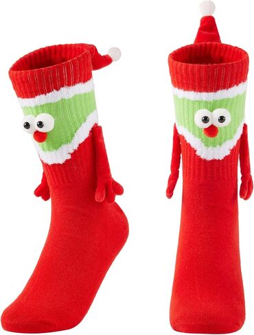 Funny Christmas Couple Holding Hands Socks, Novelty Xmas Magnetic Mid-Tube Socks Hand in Hand Socks for Couples Friends in Kuwait