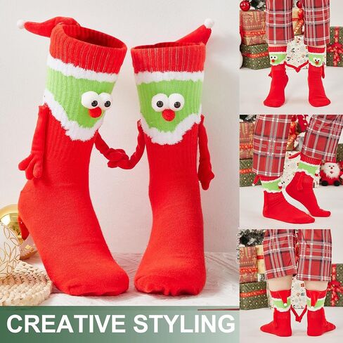 Funny Christmas Couple Holding Hands Socks, Novelty Xmas Magnetic Mid-Tube Socks Hand in Hand Socks for Couples Friends in Kuwait