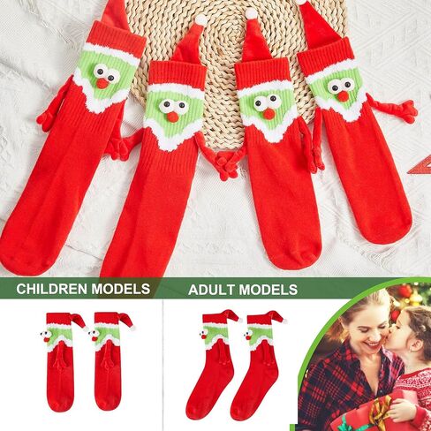 Funny Christmas Couple Holding Hands Socks, Novelty Xmas Magnetic Mid-Tube Socks Hand in Hand Socks for Couples Friends in Kuwait