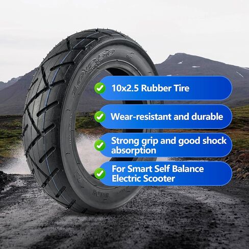 10x2.5 Scooter Tire and Inner Tube Set for Smart Self Balance Electric Scooter 36v 48v 400w 500w 800w Hub Motor Front or Rear Replacement 60/70-6.5 Rubber Tire with CR202 90° Bent Valve Stem in Saudi Arabia