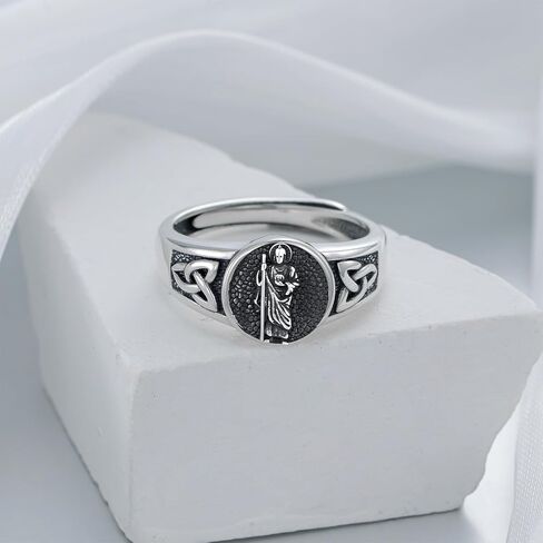 St. Michael/Christopher/Peregrine/Ring for Men 925 Sterling Silver Catholic Adjustable Saint Jewelry Amulet Gifts for Women Unisex in Kuwait