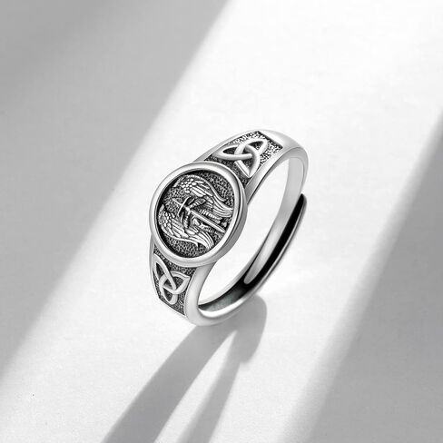 St. Michael/Christopher/Peregrine/Ring for Men 925 Sterling Silver Catholic Adjustable Saint Jewelry Amulet Gifts for Women Unisex in Kuwait