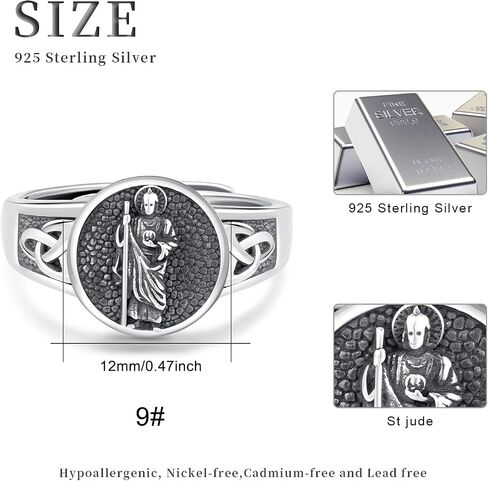 St. Michael/Christopher/Peregrine/Ring for Men 925 Sterling Silver Catholic Adjustable Saint Jewelry Amulet Gifts for Women Unisex in Kuwait