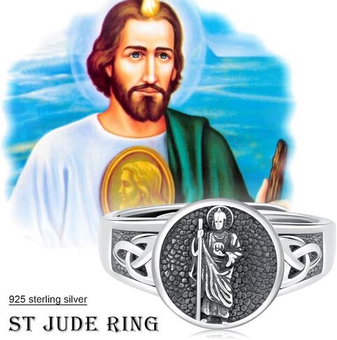 St. Michael/Christopher/Peregrine/Ring for Men 925 Sterling Silver Catholic Adjustable Saint Jewelry Amulet Gifts for Women Unisex in Kuwait