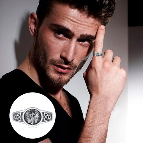 St. Michael/Christopher/Peregrine/Ring for Men 925 Sterling Silver Catholic Adjustable Saint Jewelry Amulet Gifts for Women Unisex in Kuwait