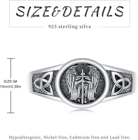 St. Michael/Christopher/Peregrine/Ring for Men 925 Sterling Silver Catholic Adjustable Saint Jewelry Amulet Gifts for Women Unisex in Kuwait