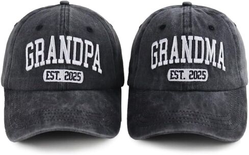 2PCS Grandpa & Grandma Est 2025 Hats for New Grandparents Gifts, Adjustable Embroidered Cotton Dad Mom Baseball Caps in Saudi Arabia