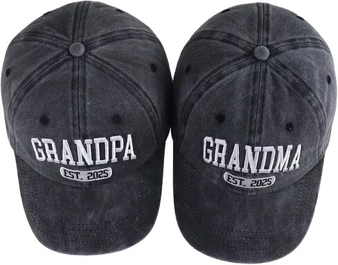 2PCS Grandpa & Grandma Est 2025 Hats for New Grandparents Gifts, Adjustable Embroidered Cotton Dad Mom Baseball Caps in Saudi Arabia