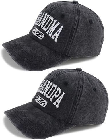 2PCS Grandpa & Grandma Est 2025 Hats for New Grandparents Gifts, Adjustable Embroidered Cotton Dad Mom Baseball Caps in Saudi Arabia