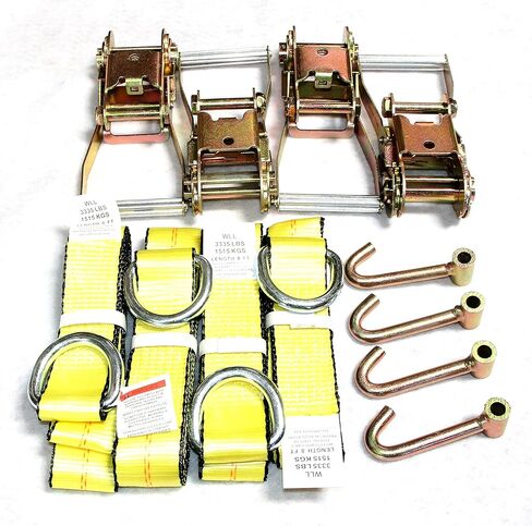 GRIPON (Pack of 4) 2" x8' Lasso Strap with 2" Ratchet and J Finger Hook Tie Dow in Kuwait