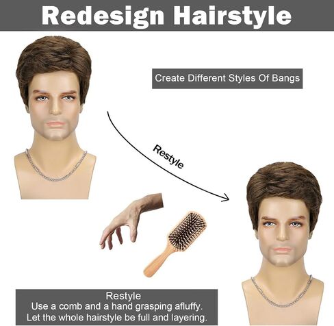 شعر مستعار رجالي قصير بني من DDHAIR للرجال شعر مستعار منفوش ذو طبقات طبيعية للاستخدام اليومي للهالوين شعر اصطناعي واقعي شعر مستعار للرجال in Kuwait