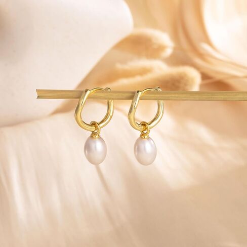 Pearl Earrings for Women Trendy, Gold Pearl Hoop Earrings for Women 14K Gold Plated Pearl Hoop Huggie Drop Earrings Wedding Jewelry Gifts for Women in Saudi Arabia