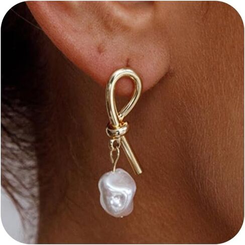 Pearl Earrings for Women Trendy, Gold Pearl Hoop Earrings for Women 14K Gold Plated Pearl Hoop Huggie Drop Earrings Wedding Jewelry Gifts for Women in Saudi Arabia