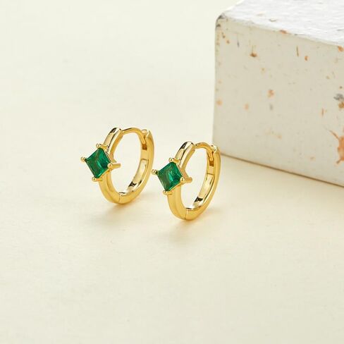Gold Earrings for Women Trendy Emerald Birthstone Earrings Dainty Small Gold Huggie Hoop Earrings 14k Gold Plated Earrings Cubic Zirconia Earrings Birthday Gifts for Women Gold Jewelry in Saudi Arabia