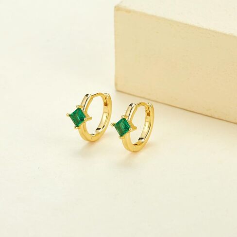 Gold Earrings for Women Trendy Emerald Birthstone Earrings Dainty Small Gold Huggie Hoop Earrings 14k Gold Plated Earrings Cubic Zirconia Earrings Birthday Gifts for Women Gold Jewelry in Saudi Arabia