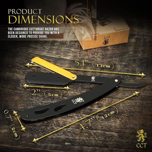 The Cambridge Cutthroat® Straight Edge Razor Kit with 10 Blades Missanda Hardwood & Stainless Steel Professional Barber Cut Throat Razor, Premium Mens Single Blade Razor Shaver, Moustache & Beard Shaper Trimmer, Leather Travel Pouch Included in Kuwait