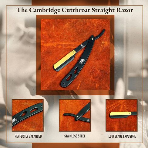 The Cambridge Cutthroat® Straight Edge Razor Kit with 10 Blades Missanda Hardwood & Stainless Steel Professional Barber Cut Throat Razor, Premium Mens Single Blade Razor Shaver, Moustache & Beard Shaper Trimmer, Leather Travel Pouch Included in Kuwait