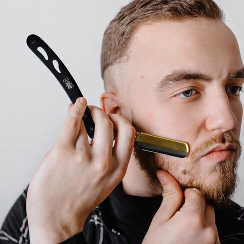 The Cambridge Cutthroat® Straight Edge Razor Kit with 10 Blades Missanda Hardwood & Stainless Steel Professional Barber Cut Throat Razor, Premium Mens Single Blade Razor Shaver, Moustache & Beard Shaper Trimmer, Leather Travel Pouch Included in Kuwait