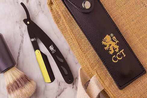 The Cambridge Cutthroat® Straight Edge Razor Kit with 10 Blades Missanda Hardwood & Stainless Steel Professional Barber Cut Throat Razor, Premium Mens Single Blade Razor Shaver, Moustache & Beard Shaper Trimmer, Leather Travel Pouch Included in Kuwait