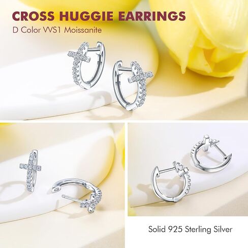 DAYBYDAY Huggie Earrings for Women 925 Sterling Silver/Gold Plated Moissanite Earrings, Tiny Small Huggie Hoop Earrings in Kuwait