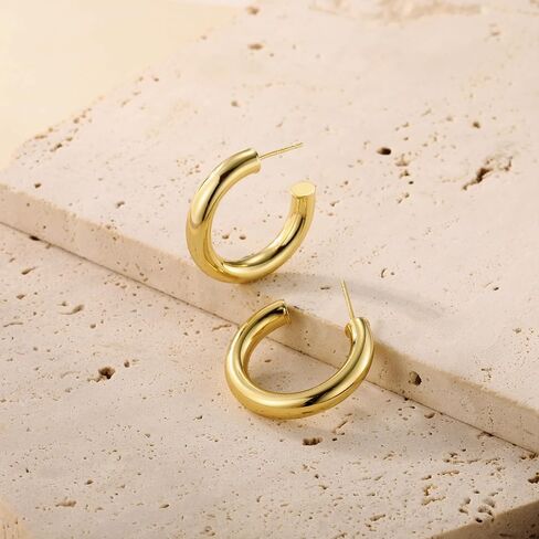 5MM Thick Gold Hoops Non Tarnish: Lightweight 14K Gold Plated Chunky Gold Hoop Earrings for Women Open Tube Hoops Trendy Minimalist Hypoallergenic Gold Jewelry 20/30/35/40MM in Kuwait