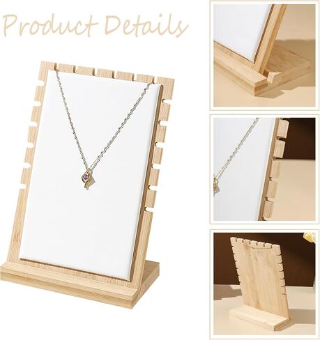 Necklace Jewelry Display Stand with Leather Soft Mat Bamboo Jewelry Stand Holder Organizer Jewelry Hanger Display for Necklaces, Bracelets (2PCS, White) in Saudi Arabia