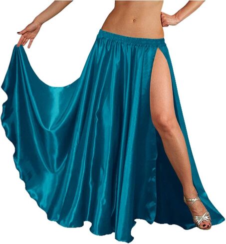 Indian Trendy 36" Long Women's Satin 2 Slit Full Skirt Belly Dance Gypsy Tribal 9 Yard Panel Jupe Flamenco Rock in Saudi Arabia
