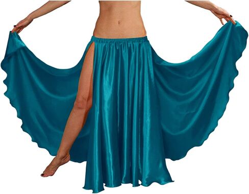 Indian Trendy 36" Long Women's Satin 2 Slit Full Skirt Belly Dance Gypsy Tribal 9 Yard Panel Jupe Flamenco Rock in Saudi Arabia