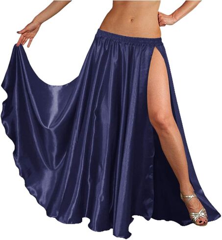 Indian Trendy 36" Long Women's Satin 2 Slit Full Skirt Belly Dance Gypsy Tribal 9 Yard Panel Jupe Flamenco Rock in Saudi Arabia