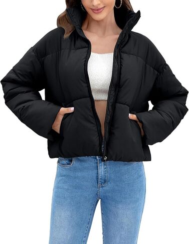 Women's Winter Quilted Jackets Casual Long Sleeve Puffer Coat Padded Outwear with Pockets in Saudi Arabia