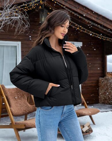 Women's Winter Quilted Jackets Casual Long Sleeve Puffer Coat Padded Outwear with Pockets in Saudi Arabia