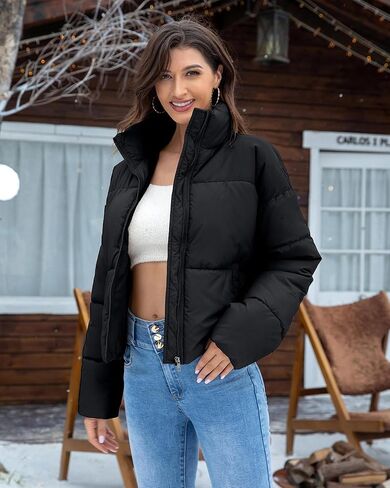 Women's Winter Quilted Jackets Casual Long Sleeve Puffer Coat Padded Outwear with Pockets in Saudi Arabia
