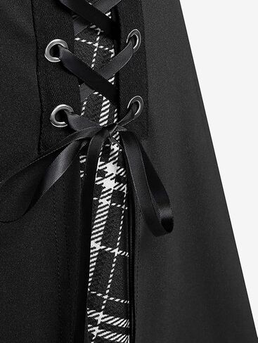 ROSE GAL Women's Plus Size Mini A-Line Gothic Skirt Casual Plain Chain Detail High Waisted Short Stitching Plaid Pleated in Kuwait