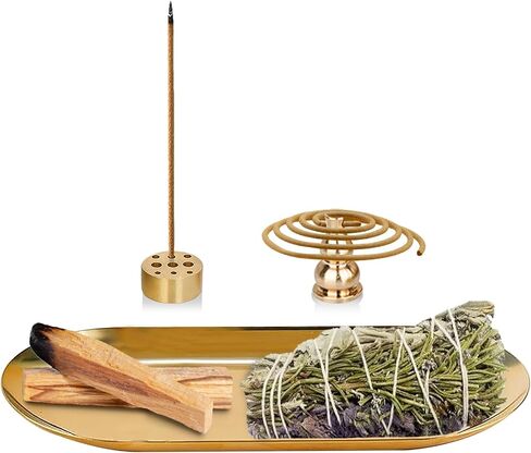 Crystal Tree Palo Santo Holder, 7 Chakra Incense Holder, Brass Incense Holder 5.5 inches, 6 in 1 Ash Catcher for Incense Sticks/Coil Incense/Sage/Incense Cones Yoga Meditation Room Home Décor in Saudi Arabia