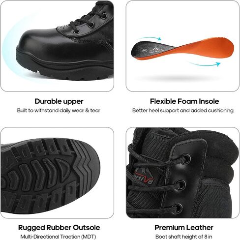 NORTIV 8 Men's Military Tactical Work Boots Side Zipper Leather Motorcycle Combat Boots in Kuwait