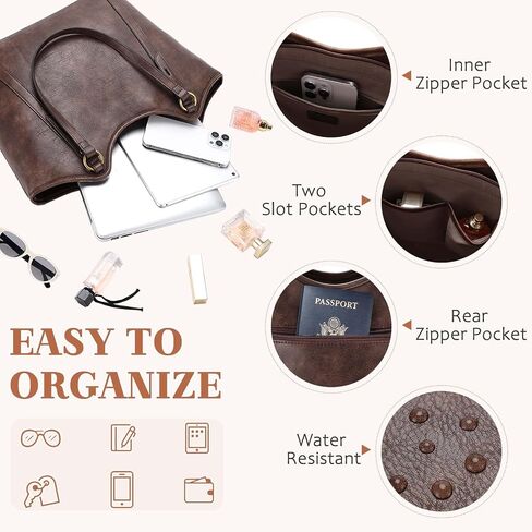 VASCHY Tote Bag Purse for Women, Fashion Large Vegan Leather Top Handle Satchel Shoulder Bag Handbag with Zipper for Work in Kuwait