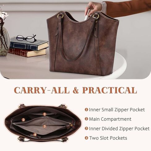 VASCHY Tote Bag Purse for Women, Fashion Large Vegan Leather Top Handle Satchel Shoulder Bag Handbag with Zipper for Work in Kuwait