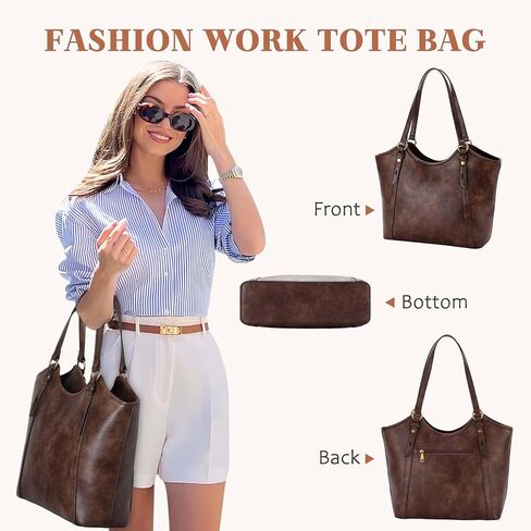 VASCHY Tote Bag Purse for Women, Fashion Large Vegan Leather Top Handle Satchel Shoulder Bag Handbag with Zipper for Work in Kuwait