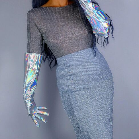 DooWay Long Leather Gauntlet Gloves Oversized Puff Sleeves for Cosplay Costume Party in Kuwait