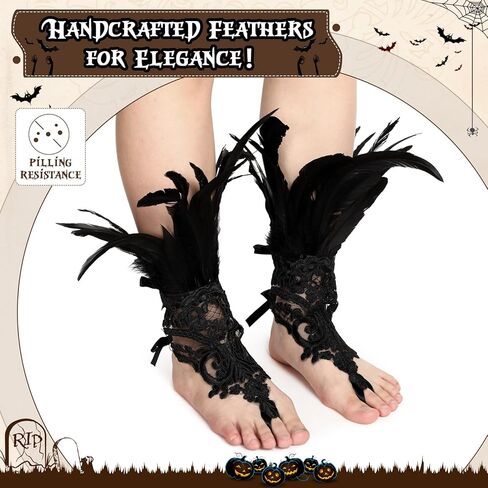 3 أزواج من قفازات Mepase النسائية الطويلة من الدانتيل ذات الريش الأسود لحفلات الزفاف والهالوين in Kuwait