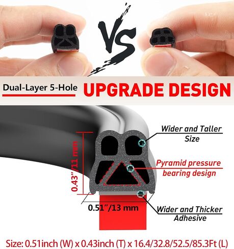 Car Door Rubber Seal Strip 52.49ft Automotive Weather Stripping Double Layer Auto Weatherstrip Universal Self Adhesive Soundproof Sealing Strip for Cars Truck Rv Pickup in Kuwait
