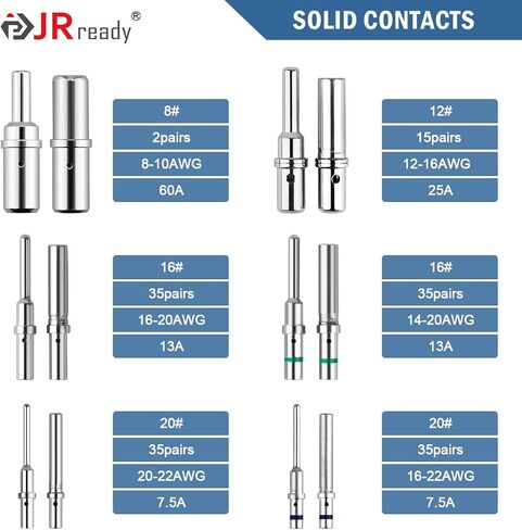 JRready ST6451 Deutsch Connector Pins, Deutsch Solid Pin, Deutsch Contact Kit Size 8 12 16 20 Male Pins and Female Sockets Support Wire Guage 22-8AWG for DT, DTM, DTP, DTHD Series Connectors in Kuwait