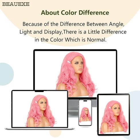 Long Curly Pink Wig for Costume Pink Hair Wig with Hairpin for Halloween Party in Kuwait