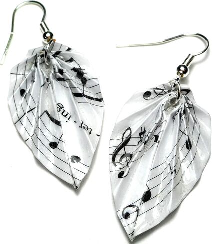 Assorted Styles Black White Sheet Music Origami Earrings, Musician Jewelry Mother's Day Gift (Leaf) in Kuwait