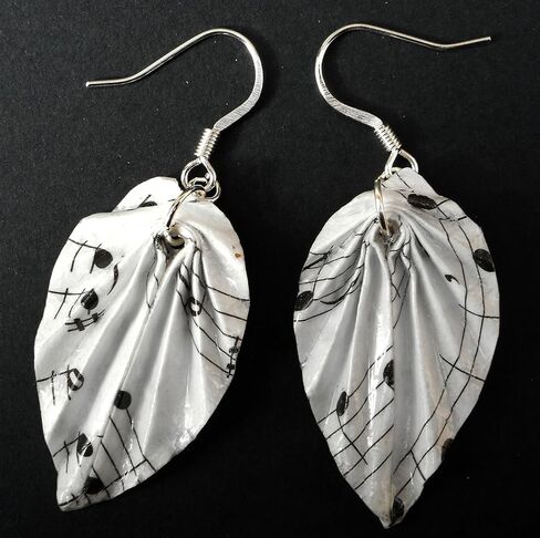 Assorted Styles Black White Sheet Music Origami Earrings, Musician Jewelry Mother's Day Gift (Leaf) in Kuwait