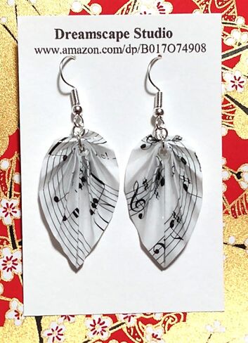 Assorted Styles Black White Sheet Music Origami Earrings, Musician Jewelry Mother's Day Gift (Leaf) in Kuwait
